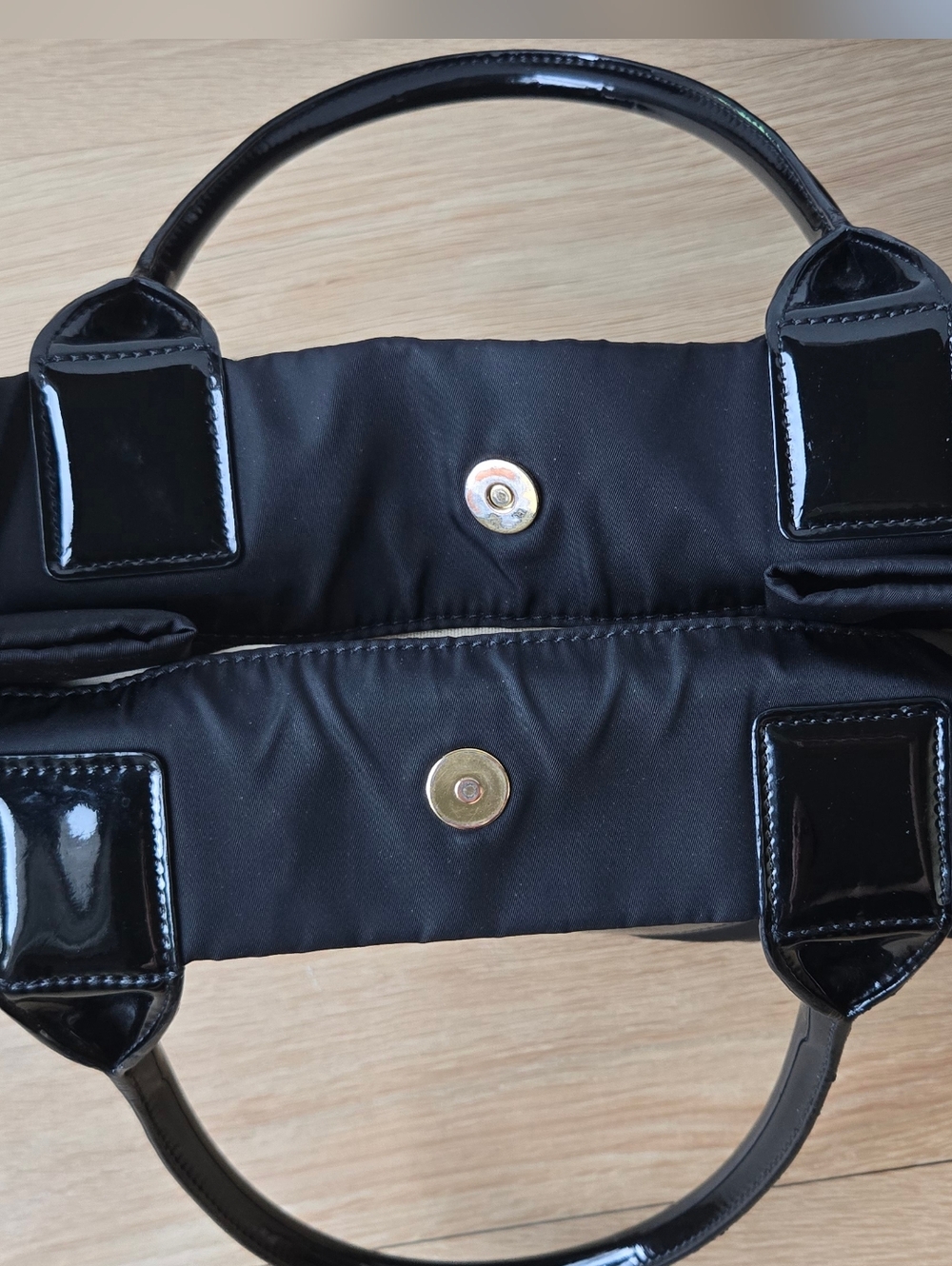 Black Tory Burch Large Ella Nylon Tote with Patent Logo, Handles & Corners - Picture 11 of 16